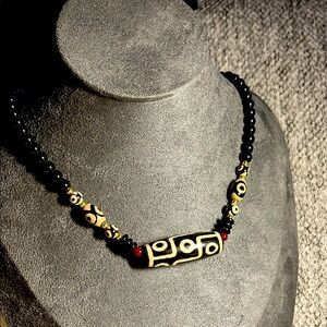 Black and beige DZi  Beaded Necklace